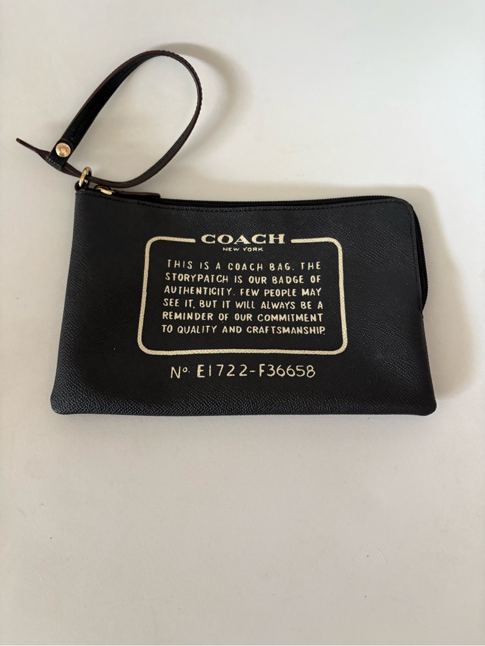 Coach storypatch L-zip wristlet black textured leather clutch